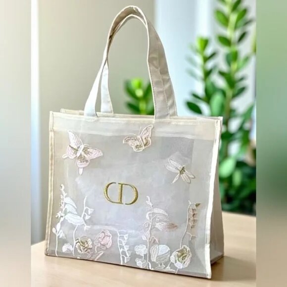 Dior Beauty Mesh Tote Bag with Embroidered Butterfly /Flower Details NEW GWP - Picture 1 of 5